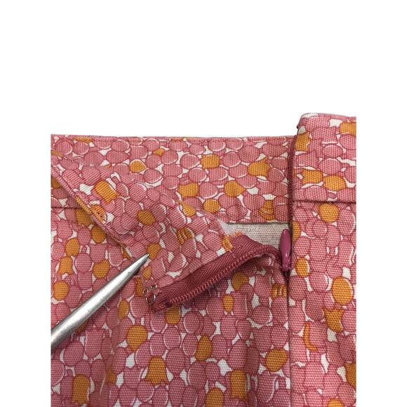 Talbots Pink Orange White Polka Dot Back Kick Vent Cotton Pencil Skirt 12P - Picture 2 of 8